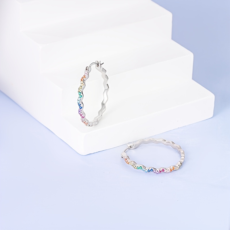 Women's 925 Silver Multicolor Wavy Pattern Statement Earrings